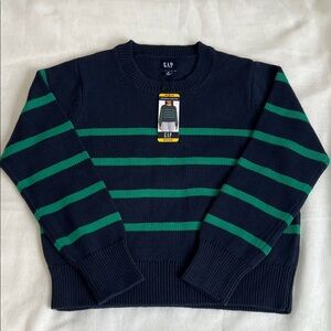 GAP Women’s 100% Cotton Crewneck Sweater with Navy and Green Stripes